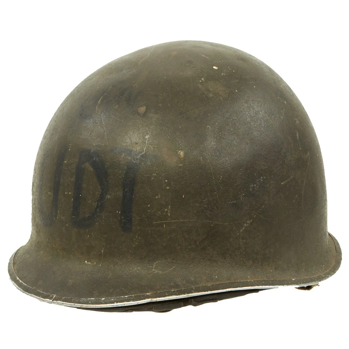 Original WWII U.S.N. U.D.T. Marked Early 1942 M1 McCord Fixed Bale Helmet with Decorated Hawley Paper Liner