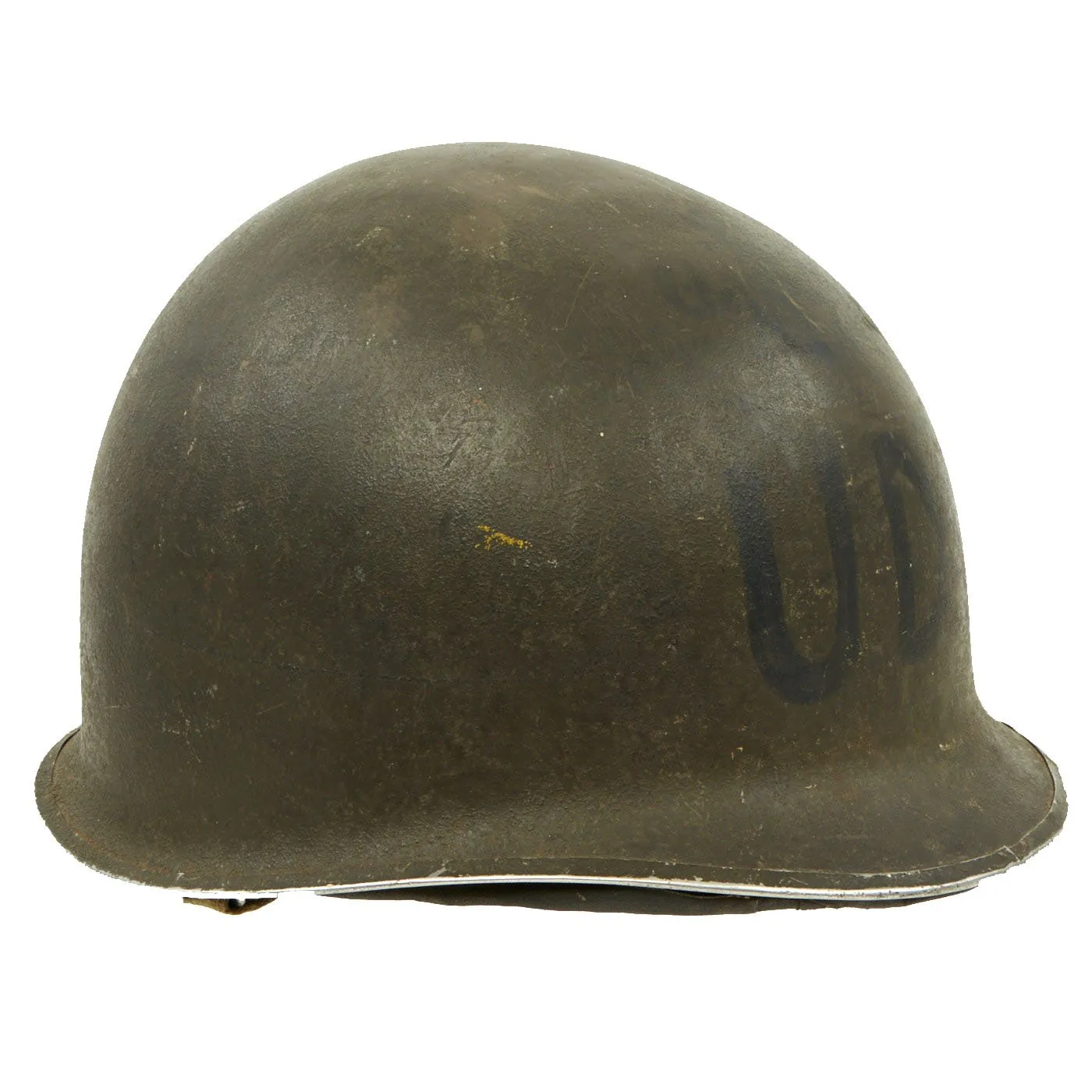 Original WWII U.S.N. U.D.T. Marked Early 1942 M1 McCord Fixed Bale Helmet with Decorated Hawley Paper Liner