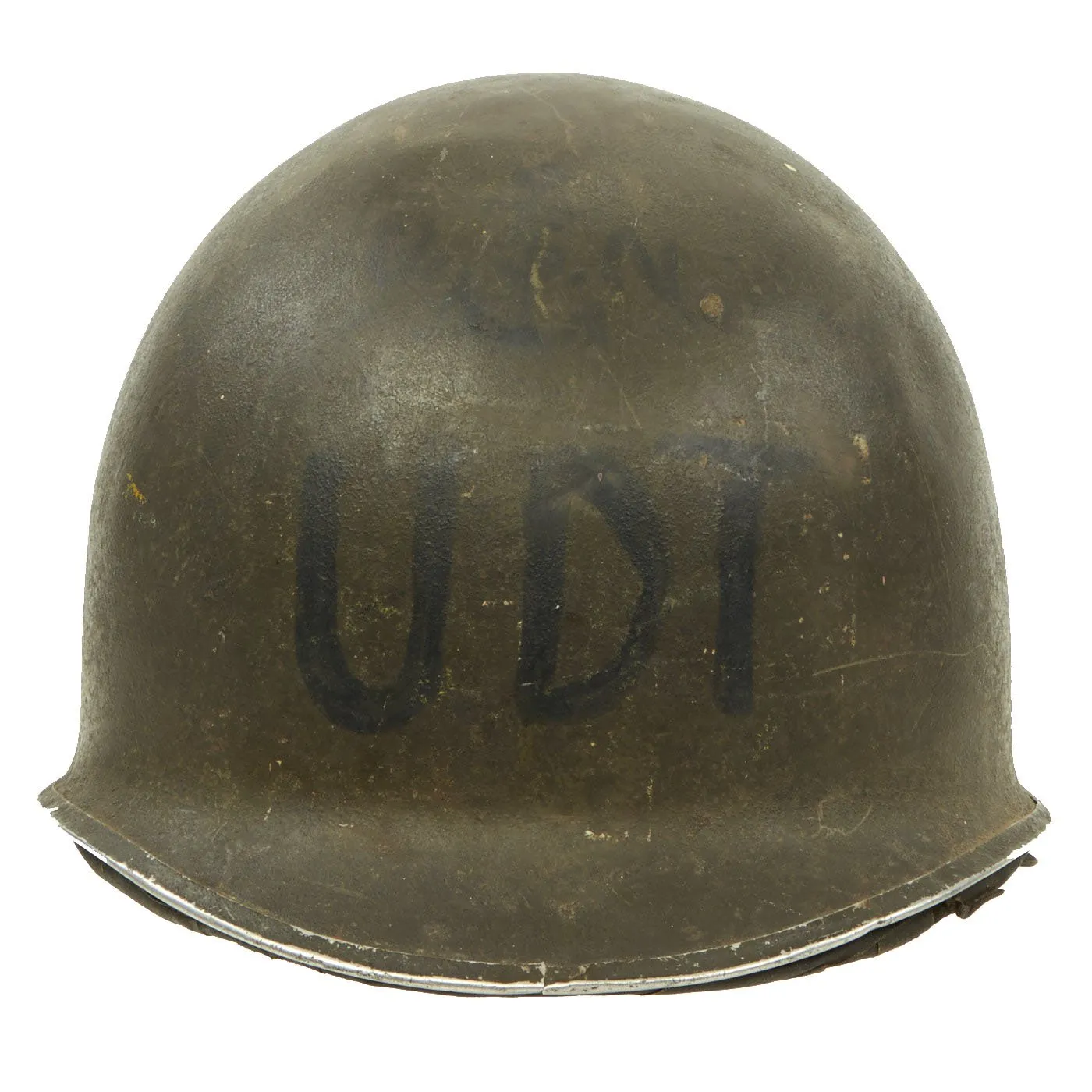 Original WWII U.S.N. U.D.T. Marked Early 1942 M1 McCord Fixed Bale Helmet with Decorated Hawley Paper Liner