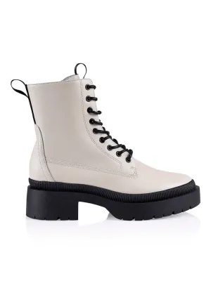 Orlando Combat Chunky Boot - Cream Leather