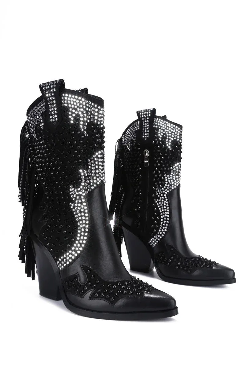 Over The Knee Boots Winter Crystal Fringe WesternCowboy Boots with rhinestone women's