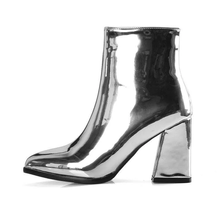 Patent Leather Fabric Pointed Thick Heel High-heel Zipper