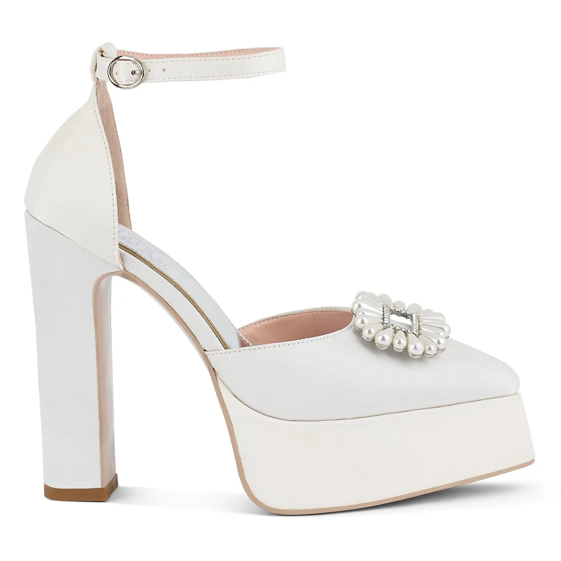 Pearls Brooch Detail Platform Block Heel Sandals