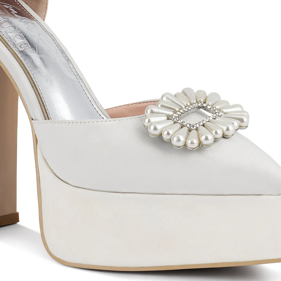 Pearls Brooch Detail Platform Block Heel Sandals