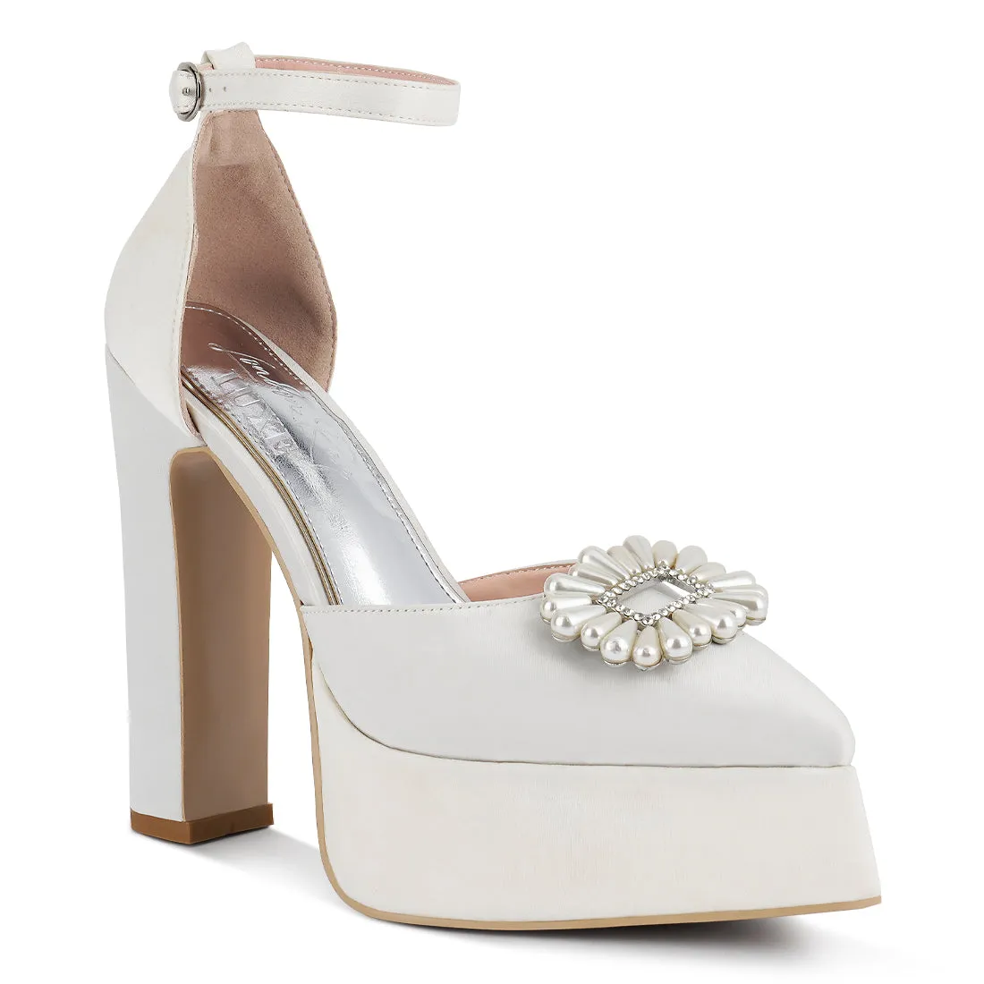 Pearls Brooch Detail Platform Block Heel Sandals