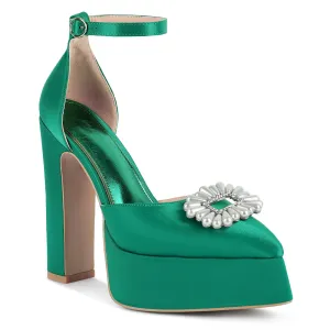 Pearls Brooch Detail Platform Block Heel Sandals