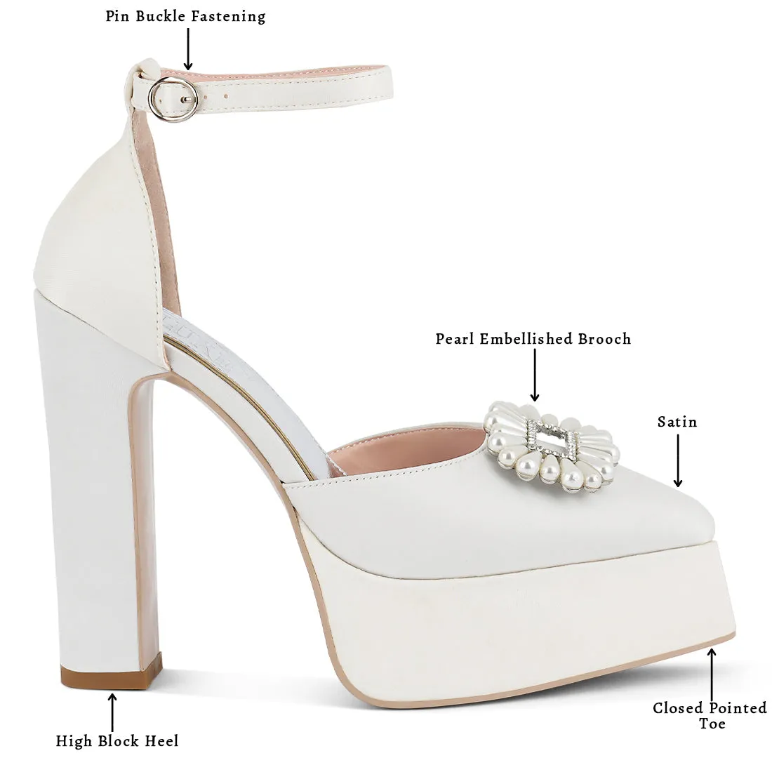 Pearls Brooch Detail Platform Block Heel Sandals