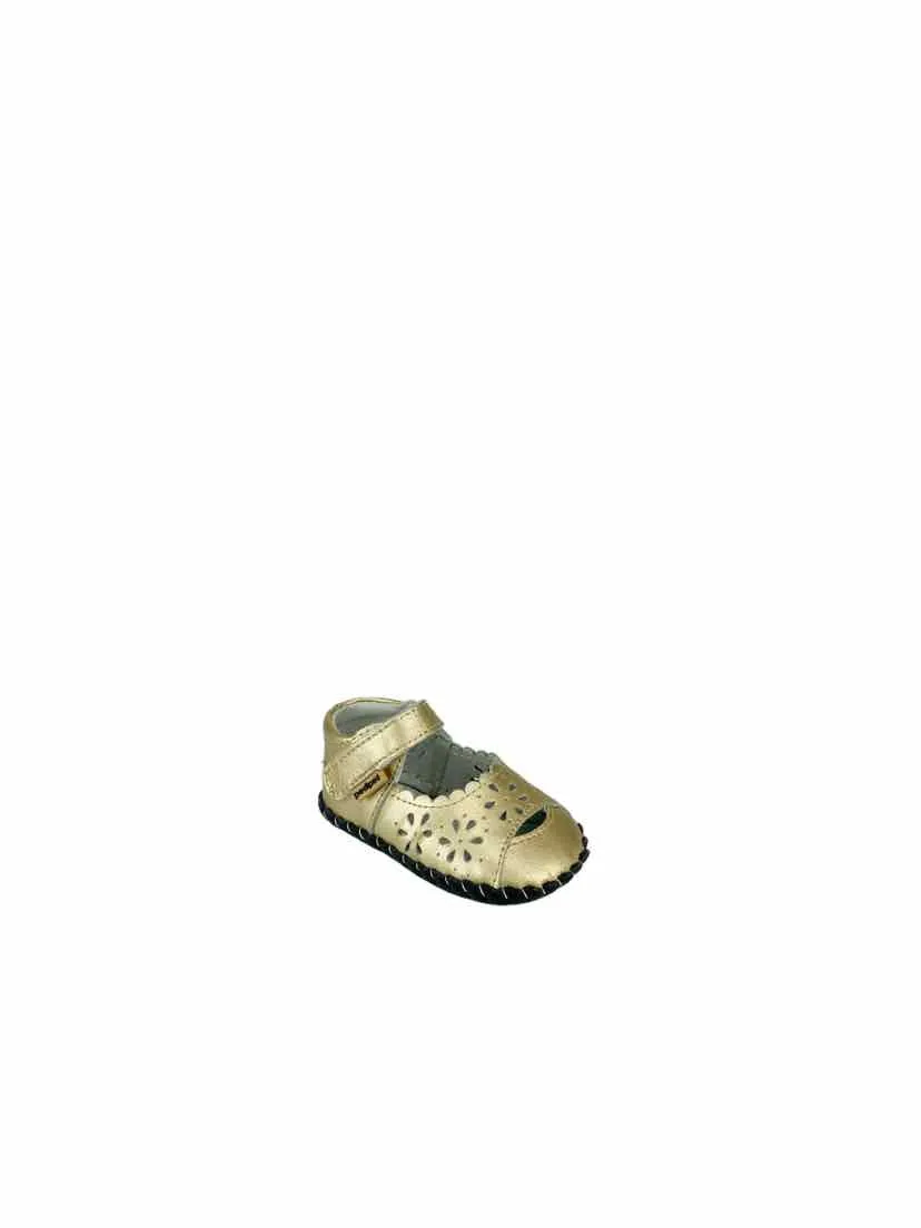 Pediped, Baby Girl Leather Perforated Mary Jane Shoes, Gold, Size 2.5-3.5 (0-6M)