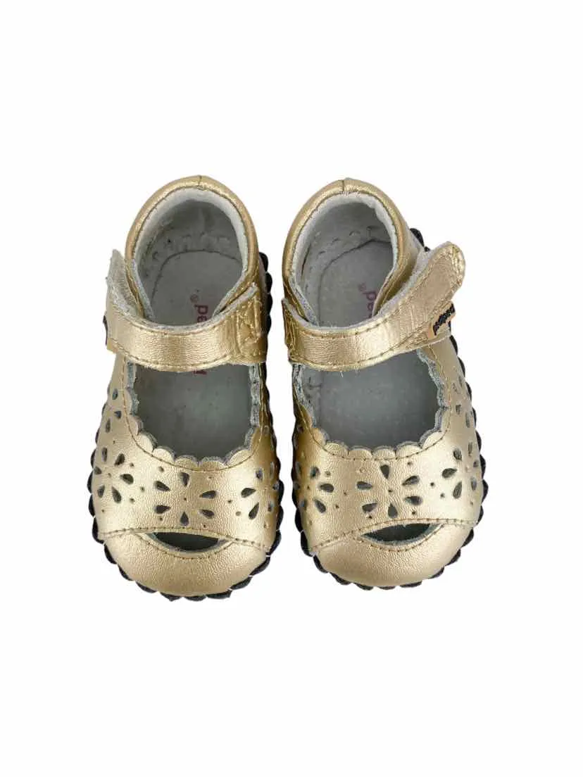 Pediped, Baby Girl Leather Perforated Mary Jane Shoes, Gold, Size 2.5-3.5 (0-6M)