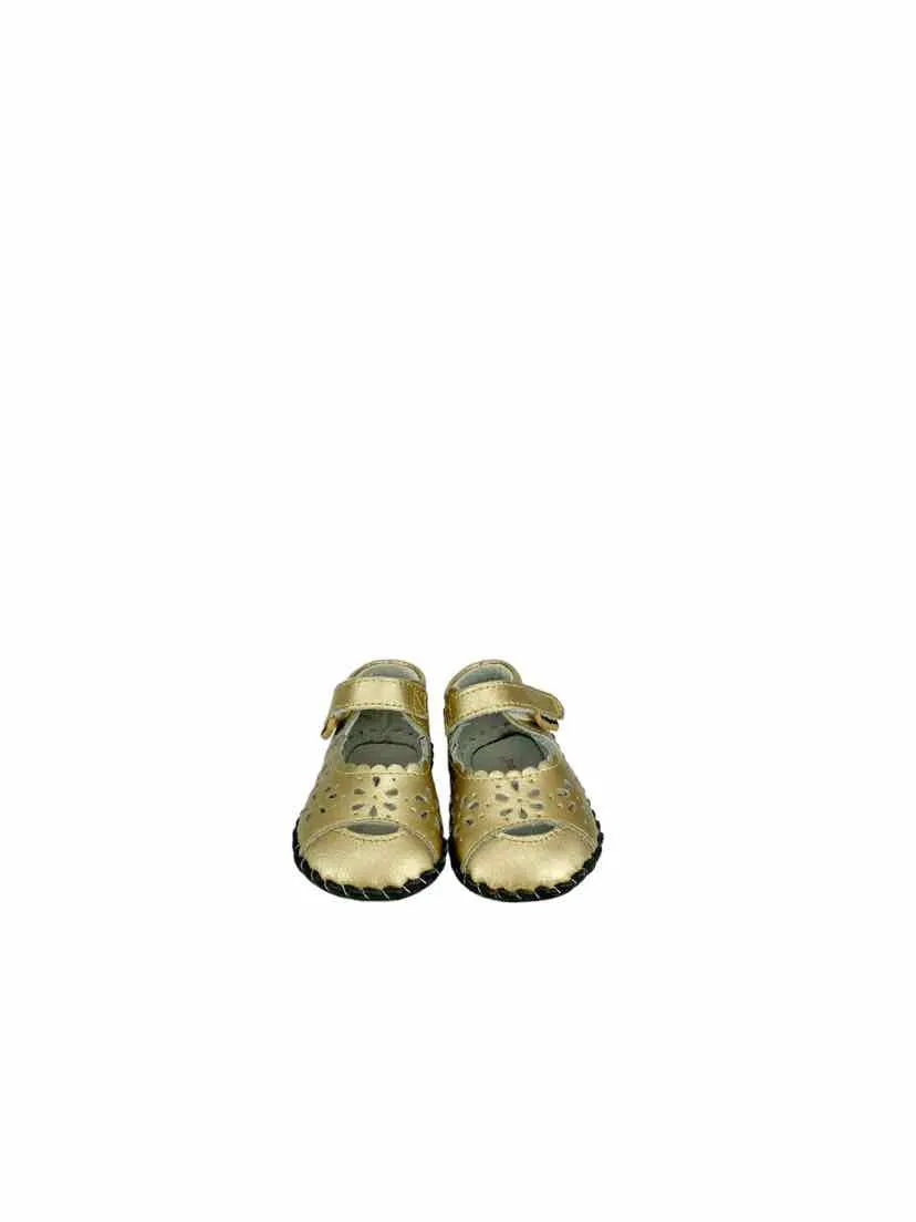 Pediped, Baby Girl Leather Perforated Mary Jane Shoes, Gold, Size 2.5-3.5 (0-6M)