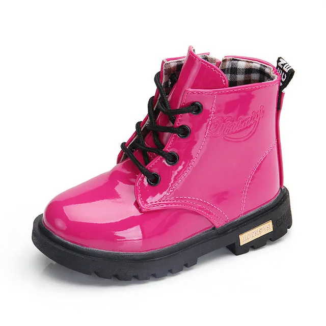 Pink Patent Synthetic Leather Combat Boots By Liv and Mia