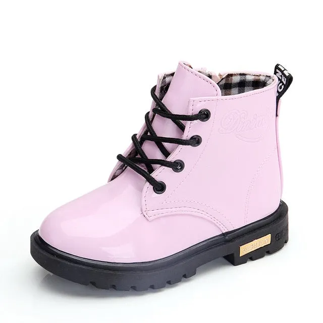 Pink Patent Synthetic Leather Combat Boots By Liv and Mia