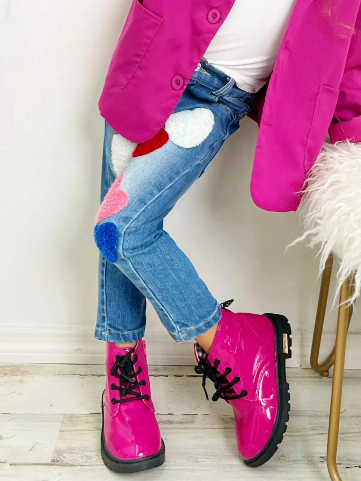 Pink Patent Synthetic Leather Combat Boots By Liv and Mia