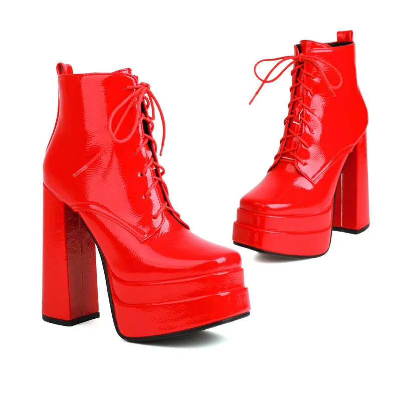 Platform chunky high heels combat boots plus size