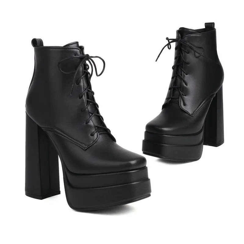 Platform chunky high heels combat boots plus size