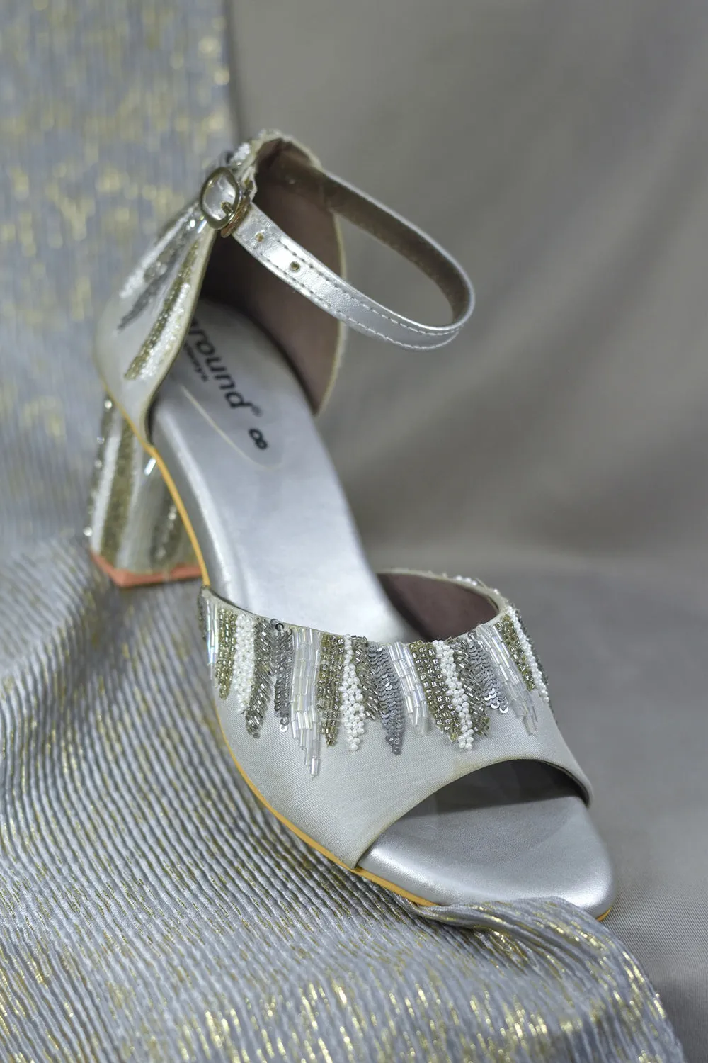 Poly Silk Peep Toe Silver Heels