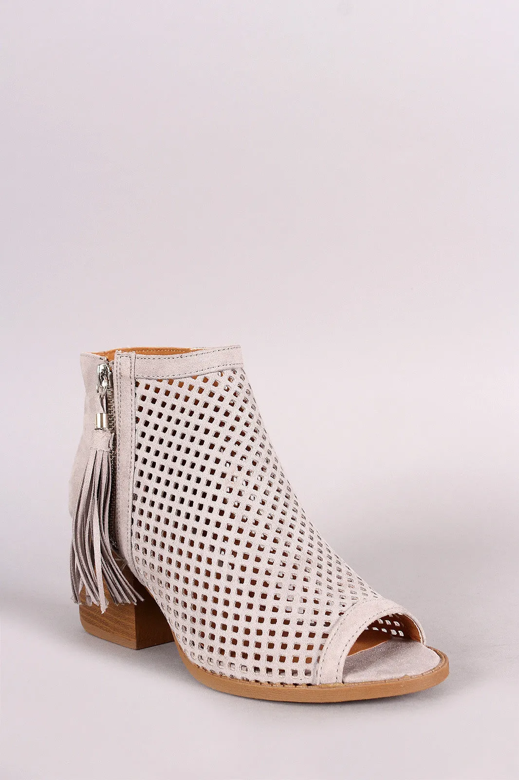 Qupid Suede Mesh Peep Toe Bootie