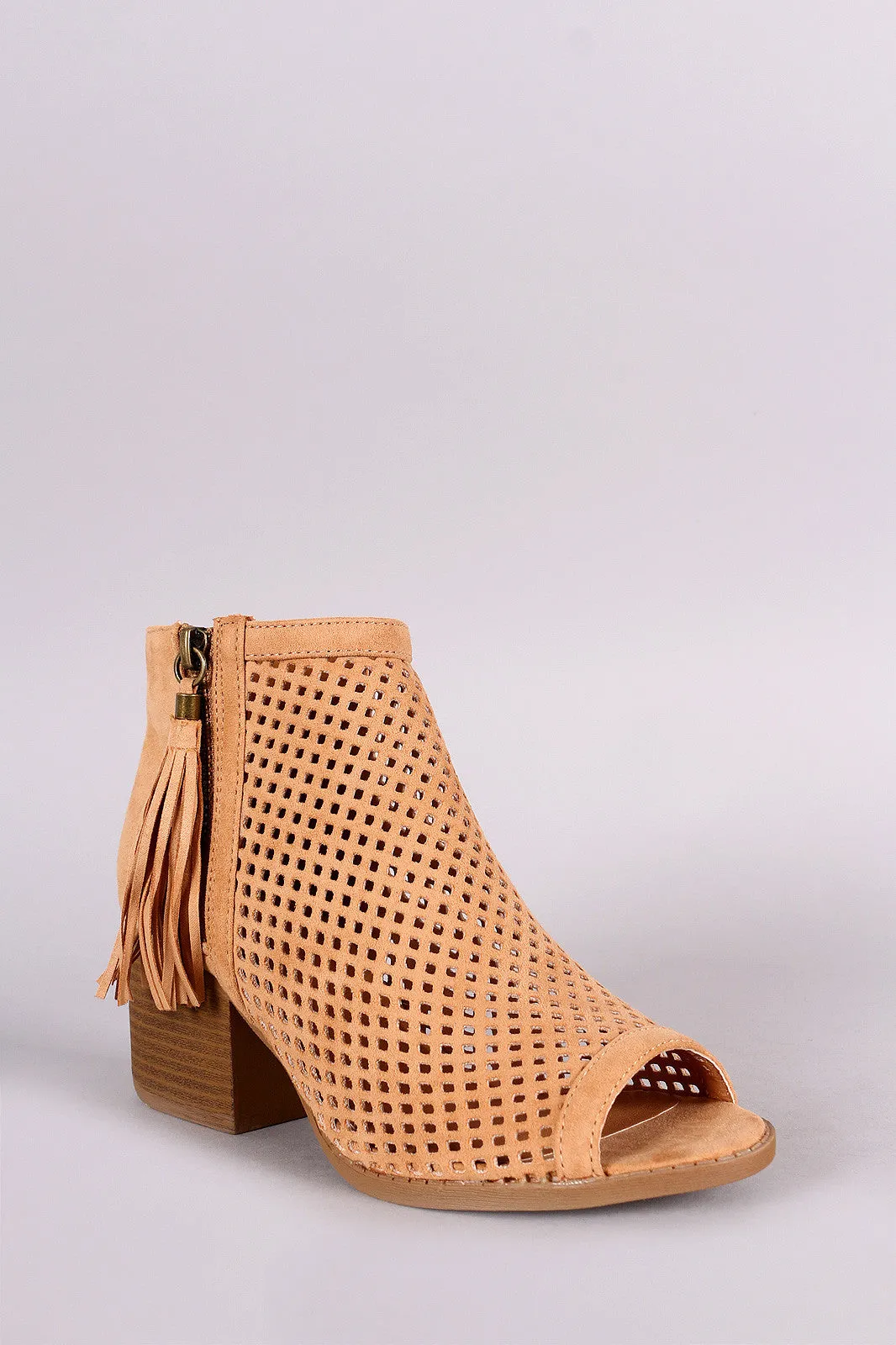 Qupid Suede Mesh Peep Toe Bootie