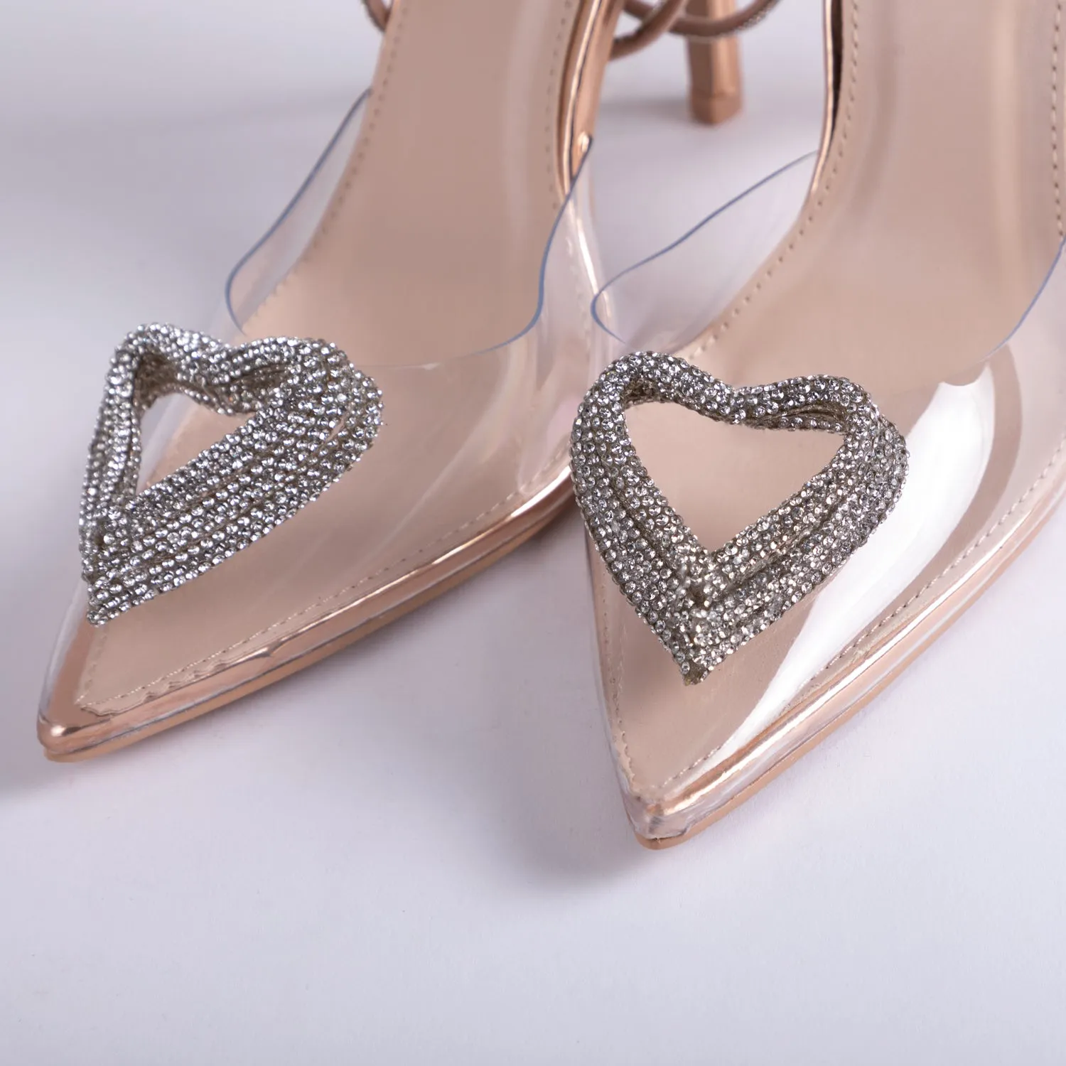 RAID Roana Stiletto Pump in Clear/ Rose Metallic