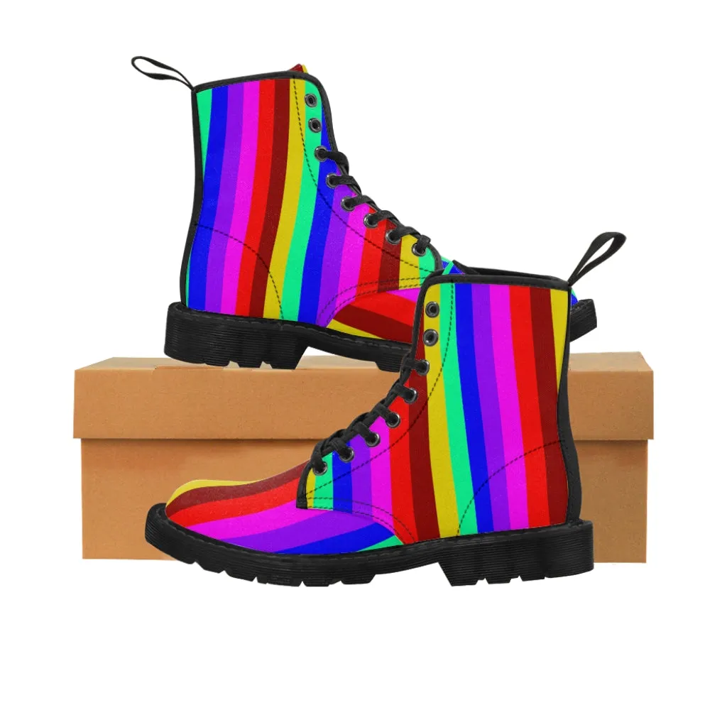 Rainbow Gay Pride Ladies' Boots, Designer Modern Gay Friendly Women's Canvas Boots(US Size 6.5-11)