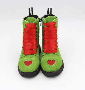 Ready to Ship! You're a  MEAN ONE Green Christmas COMBAT Boots w/ Heart!