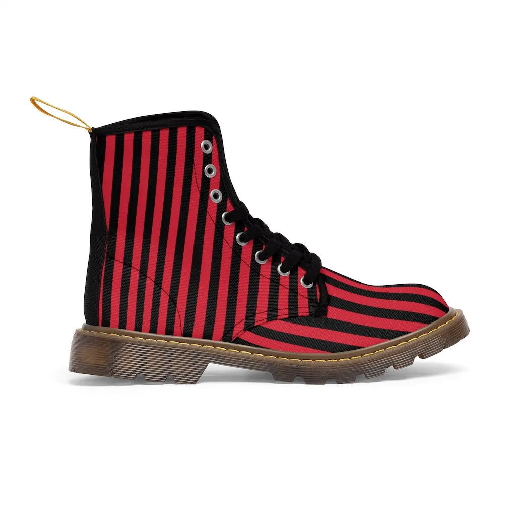 Red Black Striped Ladies' Boots, Designer Modern Women's Canvas Hiker's Boots (US Size 6.5-11)