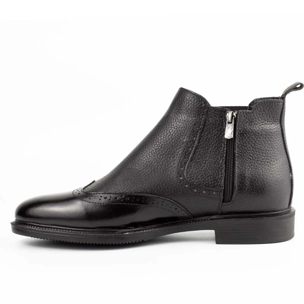 Rosso Black Men's Genuine Leather Wingtip Ankle Boots