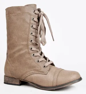 Round Toe Lace Up Military Bootie Combat Boots Women's