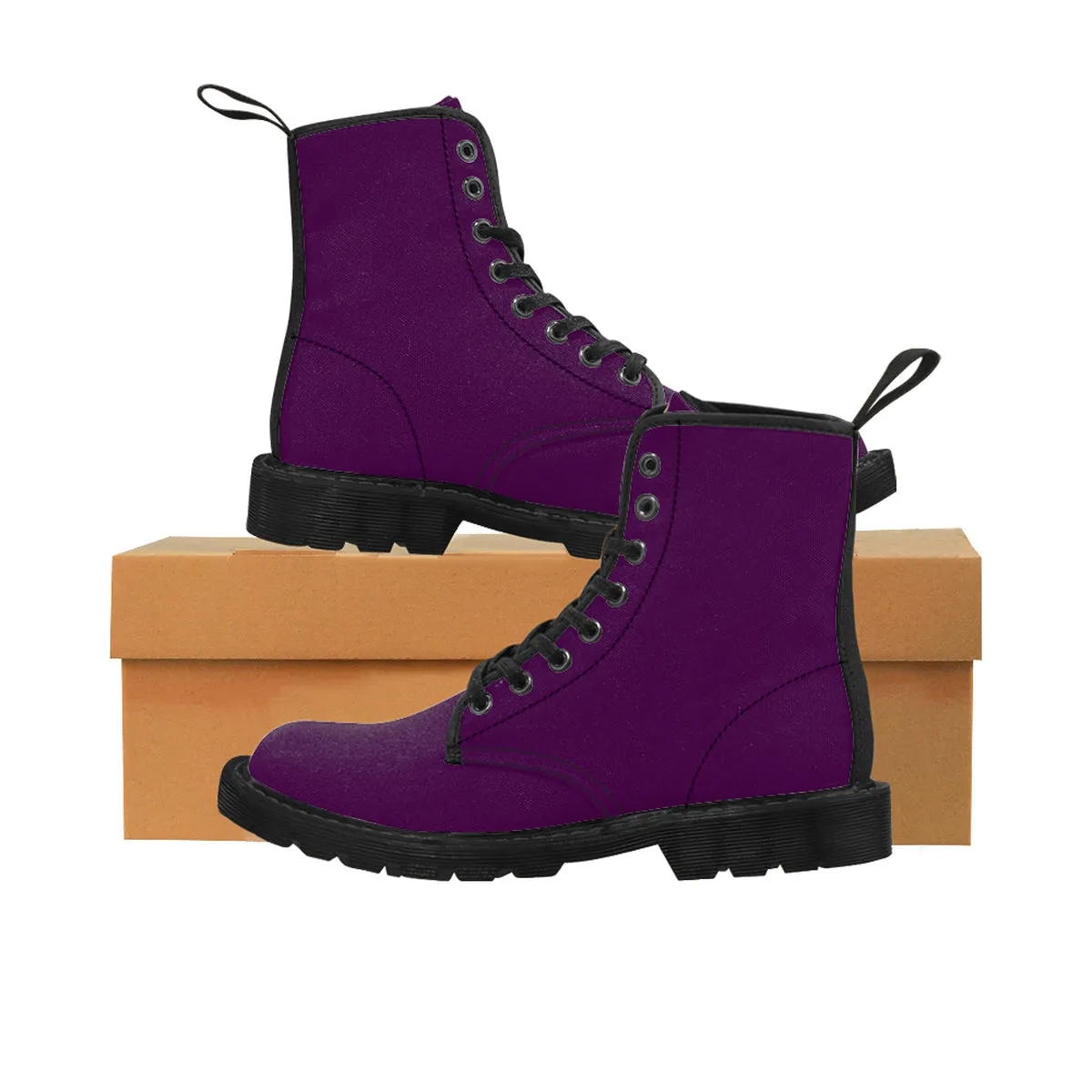 Royal Purple Women's Boots, Classic Solid Color Winter Lace-up Toe Cap Hiking Boots For Women