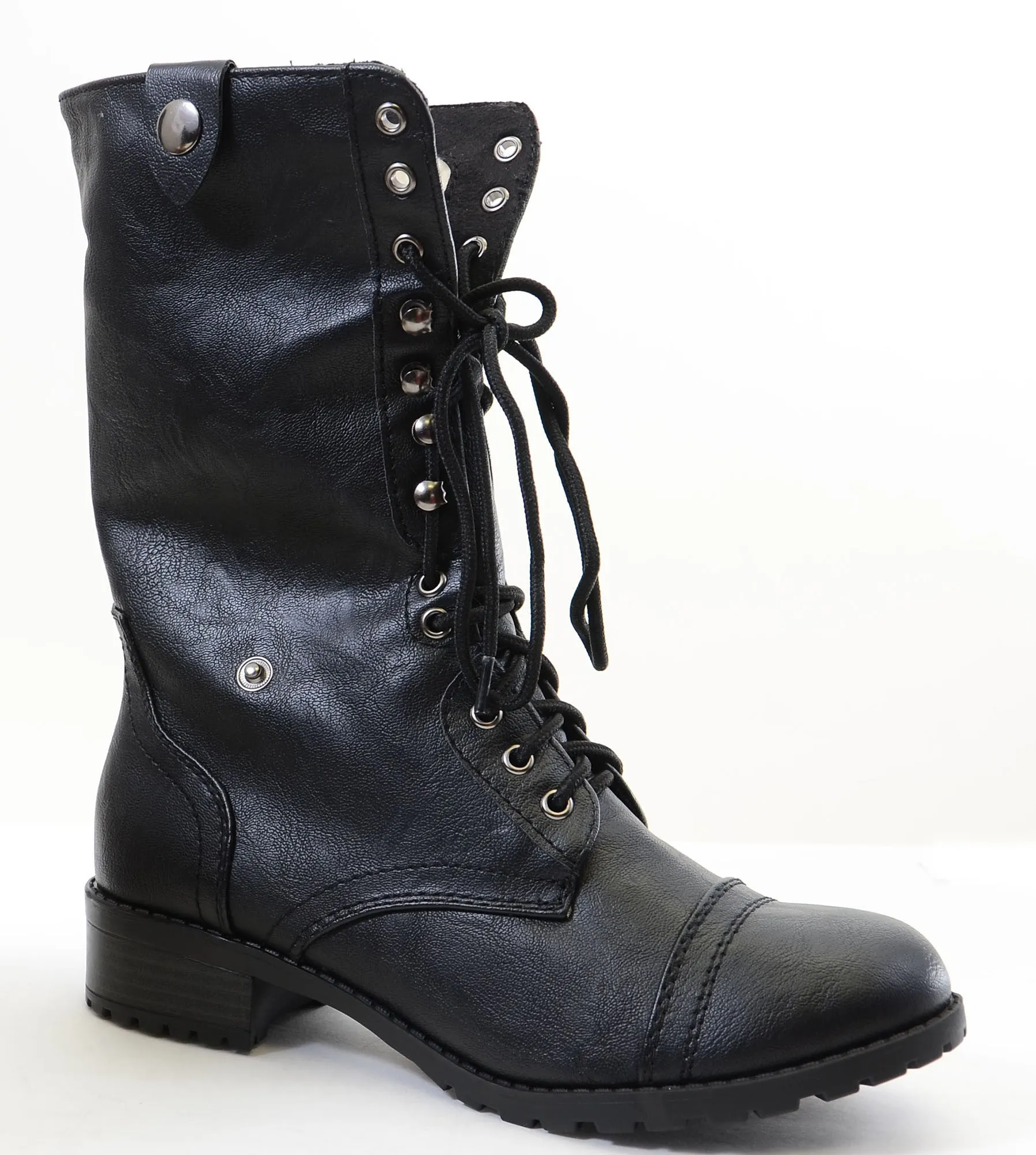 Shearling Fur Fold Over Combat Vegan Women's Boots