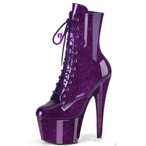 Shiny Purple Pearlescent Crystal Mirrored Platform Heel Drag Boots