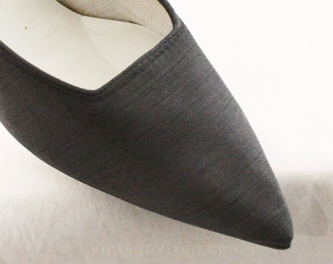 Size 8 Gray Shoes - Unworn 1950s High Heel Stilettos - Charcoal Grey Cloth - Sexy 50s 4 Inch Heels - NOS Deadstock - 8 Narrow - 48039