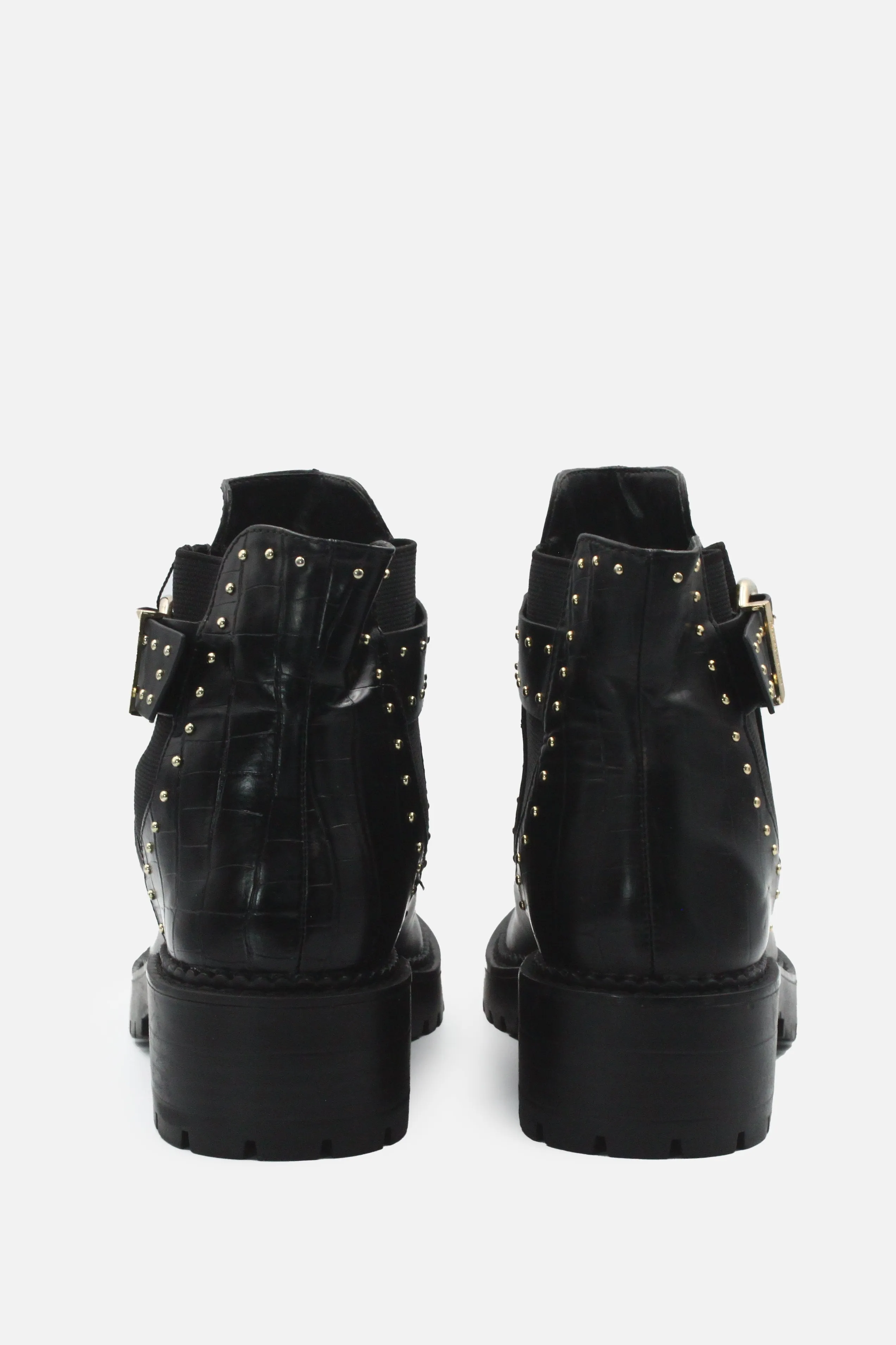 Stradivarius Studded Buckle Straps Block Ankle Boots | 100% Authentic leather