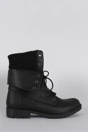 Sweater Cuff Lace Up Combat Ankle Boots