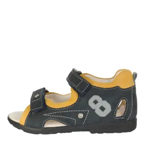 Szamos Kid Boy Supinated Sandals In Black And Yellow Color And Number Pattern With Double Velcro Strap - Made In Europe