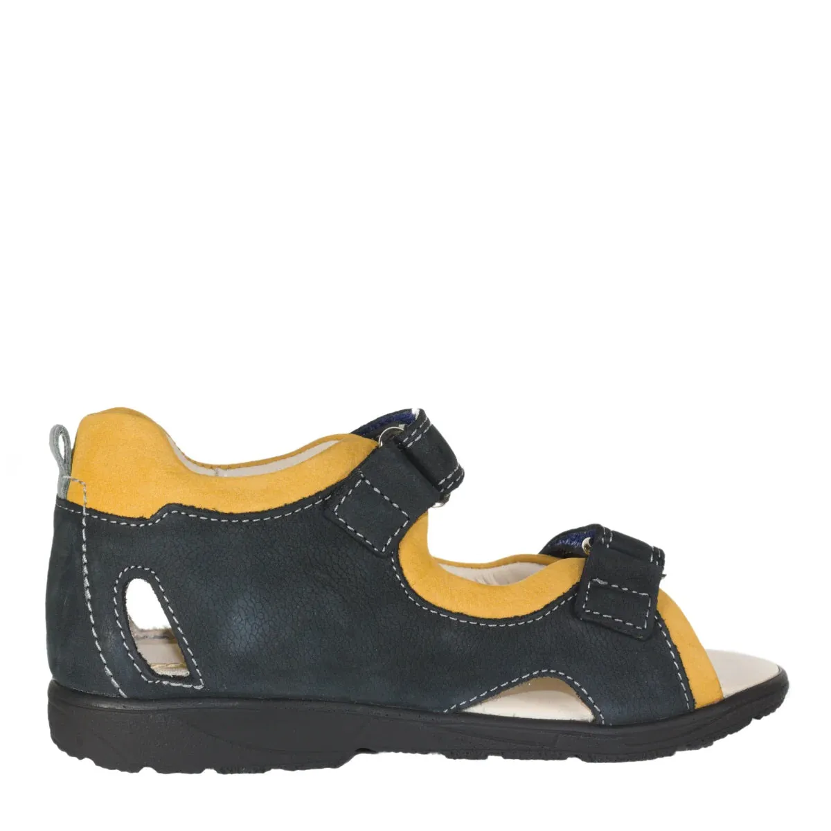 Szamos Kid Boy Supinated Sandals In Black And Yellow Color And Number Pattern With Double Velcro Strap - Made In Europe