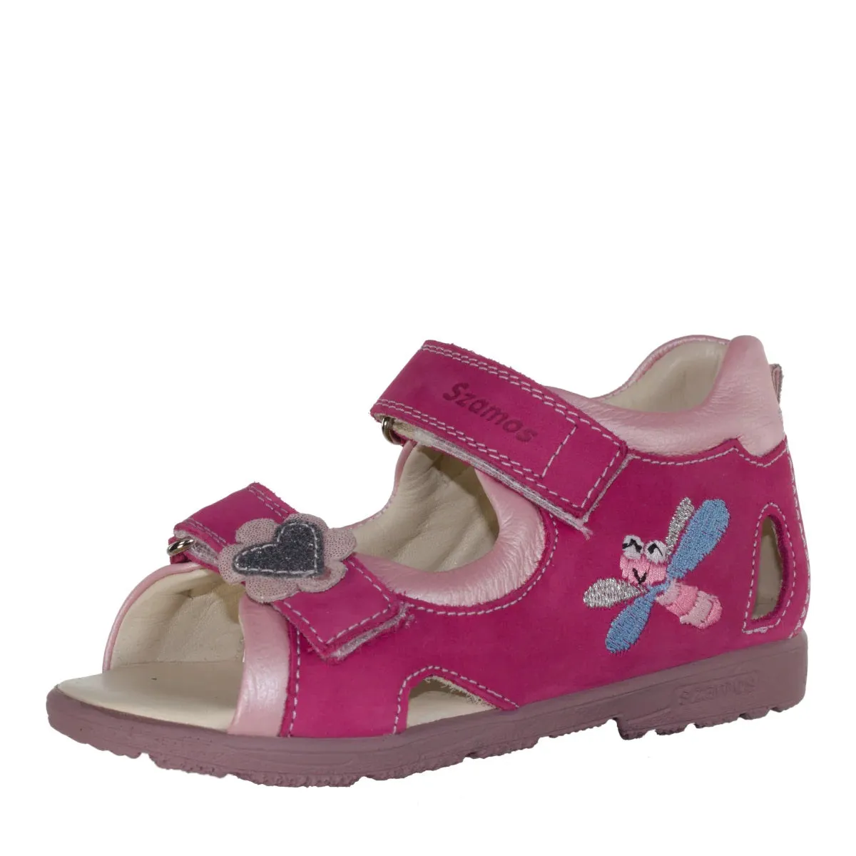 Szamos Kid Girl Supinated Sandals In Pink Color And Fly Pattern With Double Velcro Strap - Made In Europe