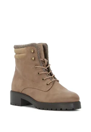 Taupe Ankle Length Lace-Up Boots