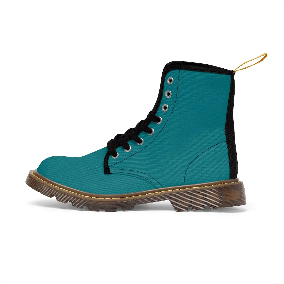 Teal Blue Women's Boots, Classic Solid Color Comfy Winter Lace-up Toe Cap Boots Shoes