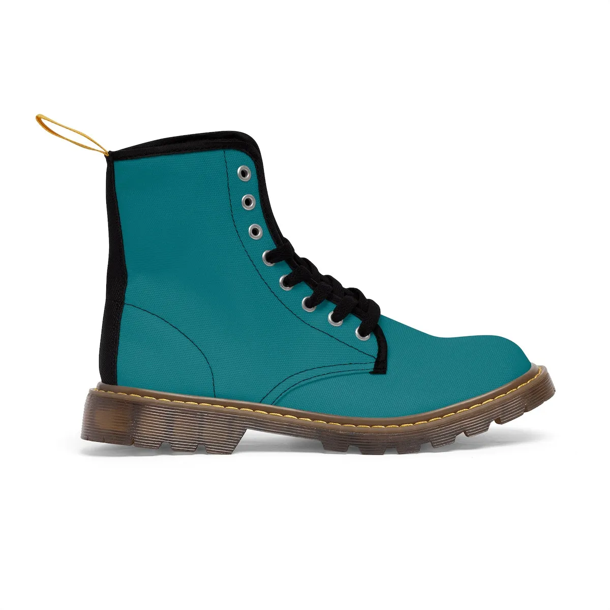 Teal Blue Women's Boots, Classic Solid Color Comfy Winter Lace-up Toe Cap Boots Shoes