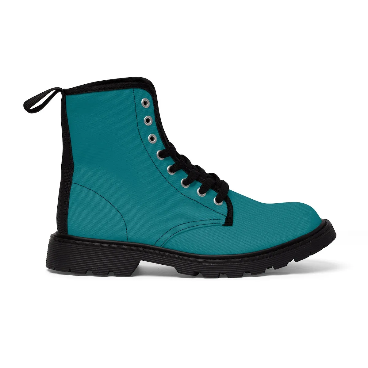 Teal Blue Women's Boots, Classic Solid Color Comfy Winter Lace-up Toe Cap Boots Shoes