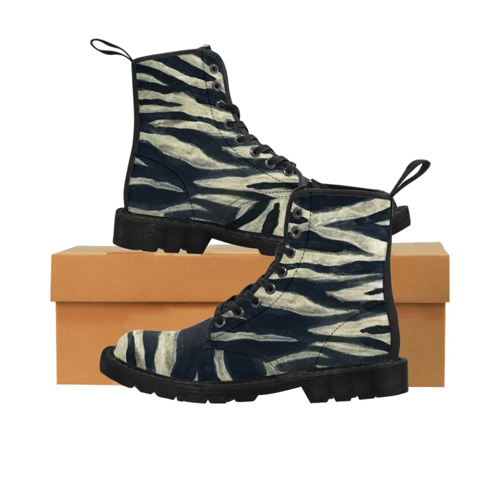 Tiger Striped Women's Canvas Boots, Animal Print Designer Ladies' Hiking Boots (US Size 6.5-11)