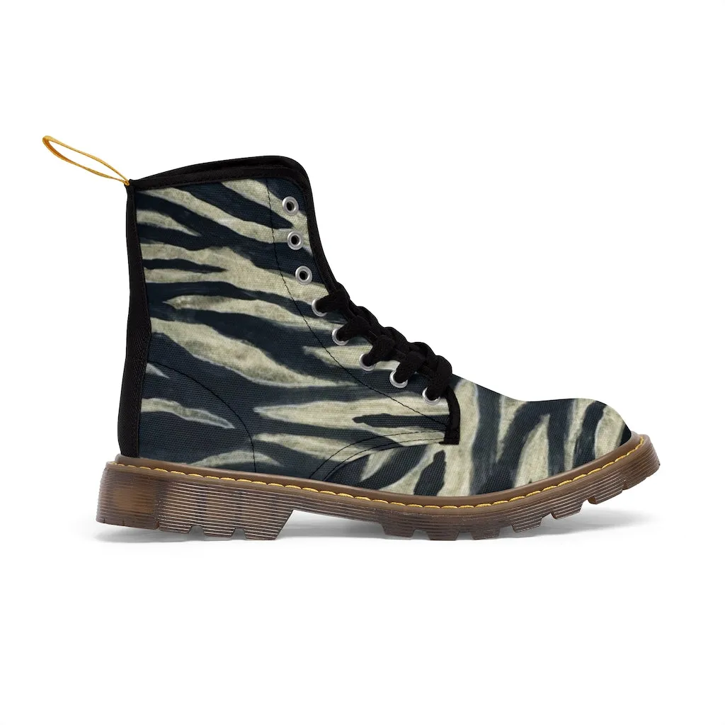 Tiger Striped Women's Canvas Boots, Animal Print Designer Ladies' Hiking Boots (US Size 6.5-11)