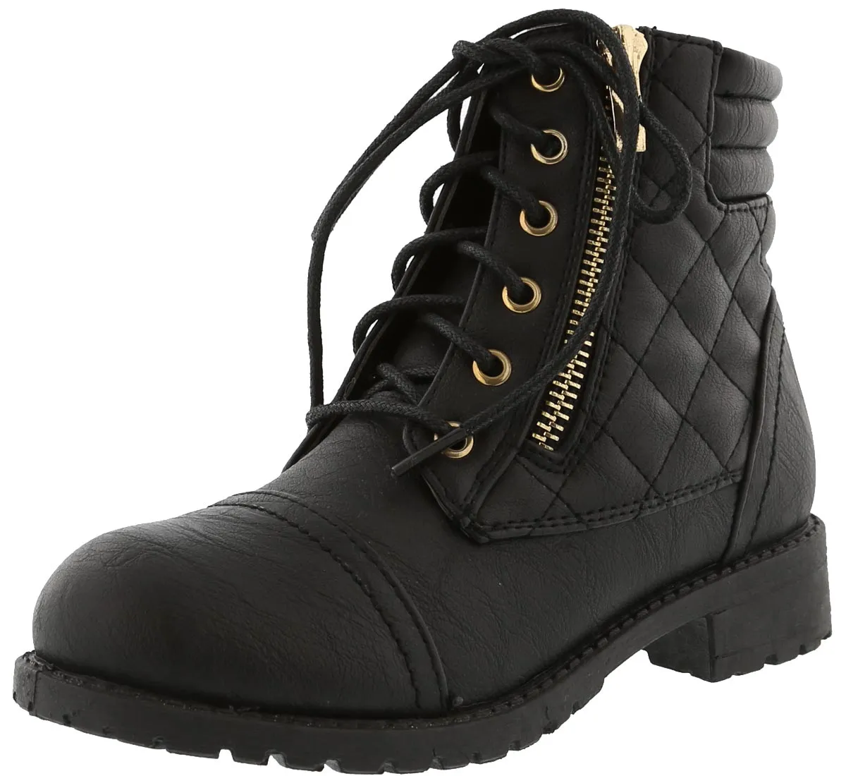 Top Moda Women's Quilted Military Combat Hiking Boot