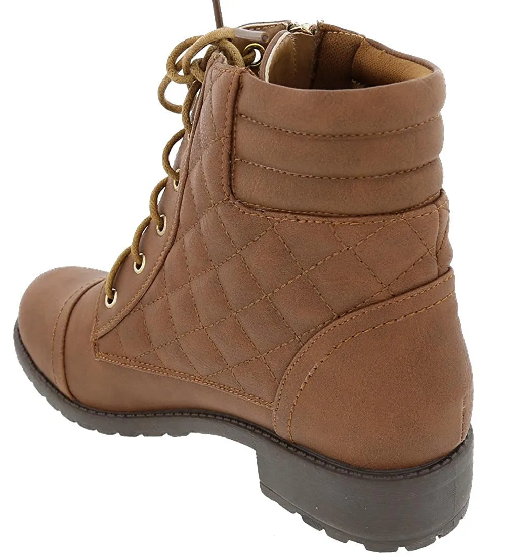 Top Moda Women's Quilted Military Combat Hiking Boot