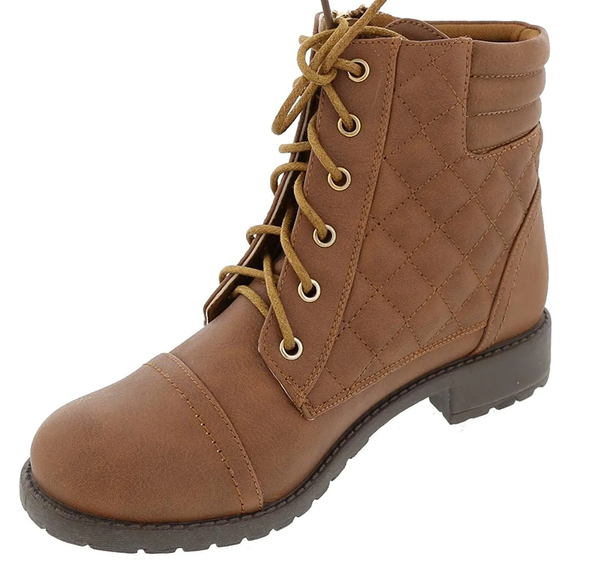 Top Moda Women's Quilted Military Combat Hiking Boot