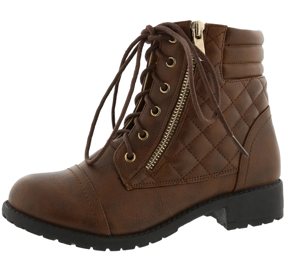 Top Moda Women's Quilted Military Combat Hiking Boot