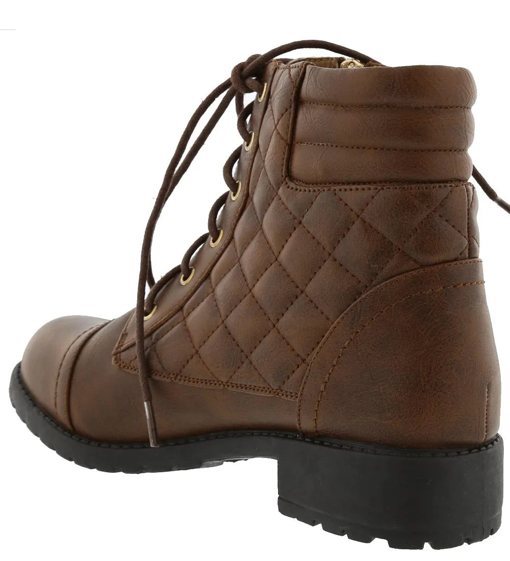 Top Moda Women's Quilted Military Combat Hiking Boot