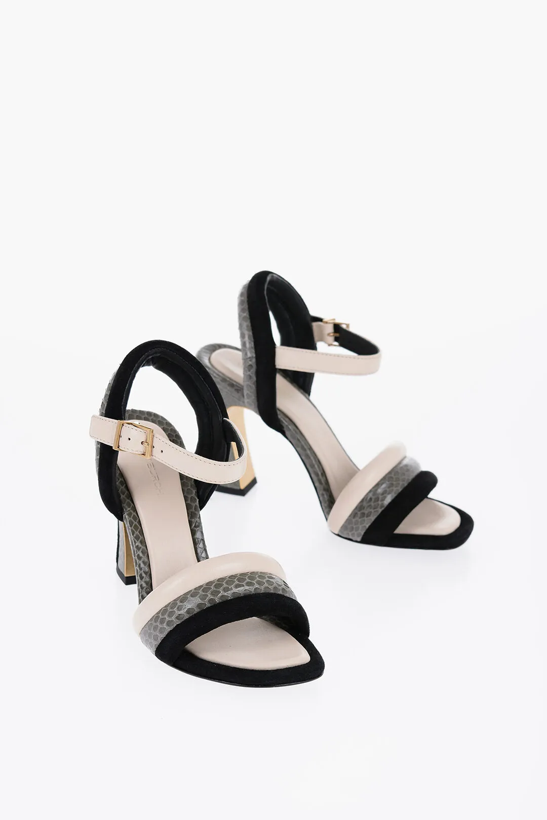 Tory Burch Snake-Leather and Velvet PUFFED UP Ankle Strap Sandals with