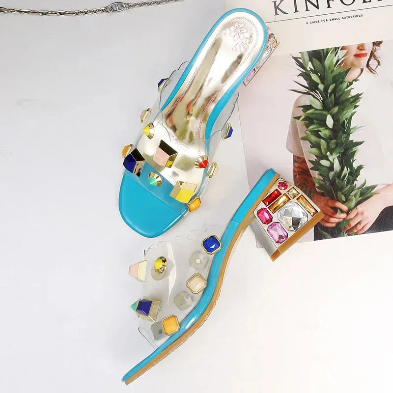 Transparent Embellished Peep Toe Sandals